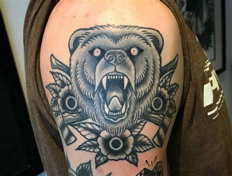 bear hand tattoo|traditional bear head tattoo.